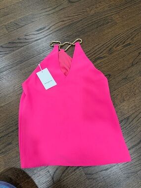 Amanda Uprichard Hot Pink Halter Camisole with Gold Chain Strap
